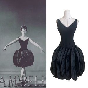 Iconic Mam’selle by Betty Carol 50s Black Dress with Taffeta Fin Puff Skirt